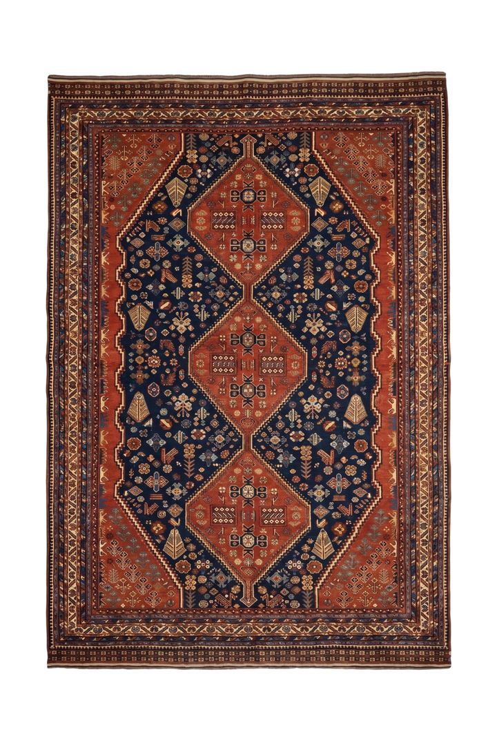 Navy &amp; Red Qashqai Tribal Rug, Hand-Knotted Afghani Sherwan